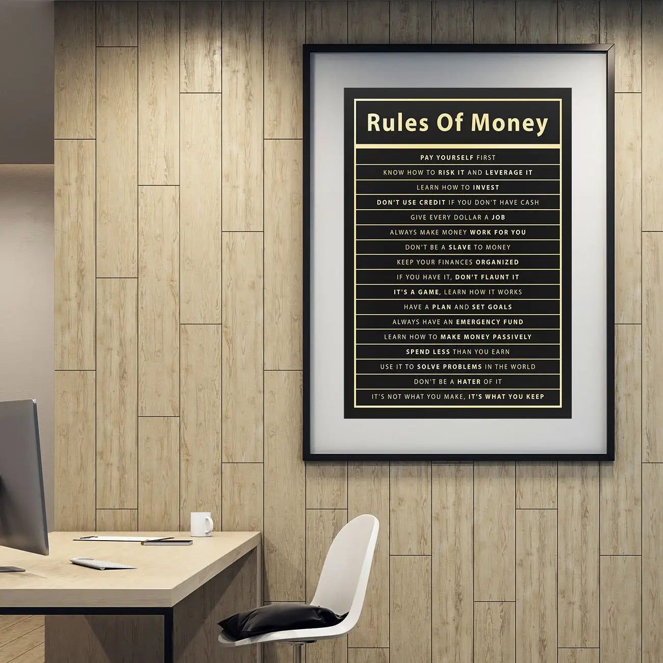 Rules of Money: Motivational Canvas Print for Office Decor