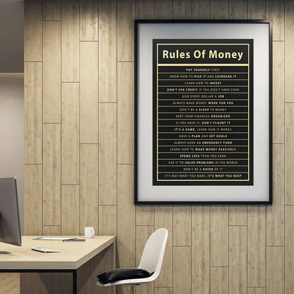Rules of Money: Motivational Canvas Print for Office Decor
