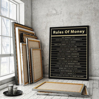 Rules of Money: Motivational Canvas Print for Office Decor