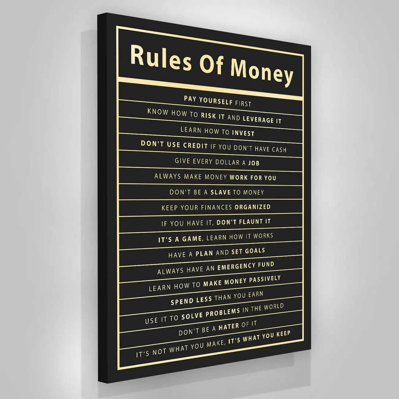 Rules of Money: Motivational Canvas Print for Office Decor