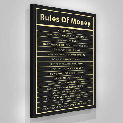 Rules of Money: Motivational Canvas Print for Office Decor