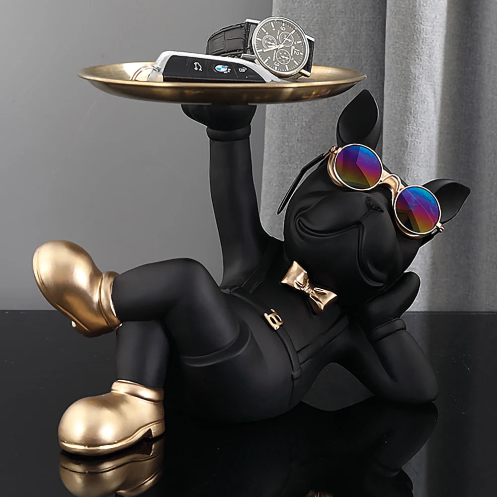 French Bulldog Home Room Decoration,Dog Statue Desk Decoration,Decorative Stainless Steel Tray,Animal Figurines,Table Decor