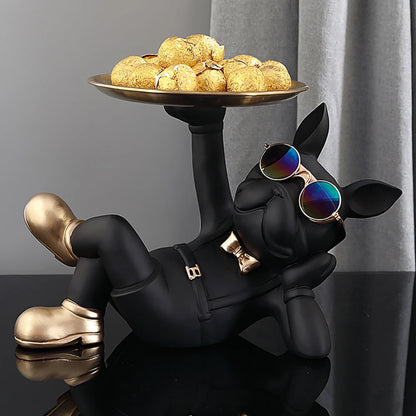 French Bulldog Home Room Decoration,Dog Statue Desk Decoration,Decorative Stainless Steel Tray,Animal Figurines,Table Decor