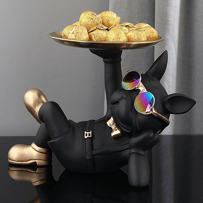 French Bulldog Home Room Decoration,Dog Statue Desk Decoration,Decorative Stainless Steel Tray,Animal Figurines,Table Decor
