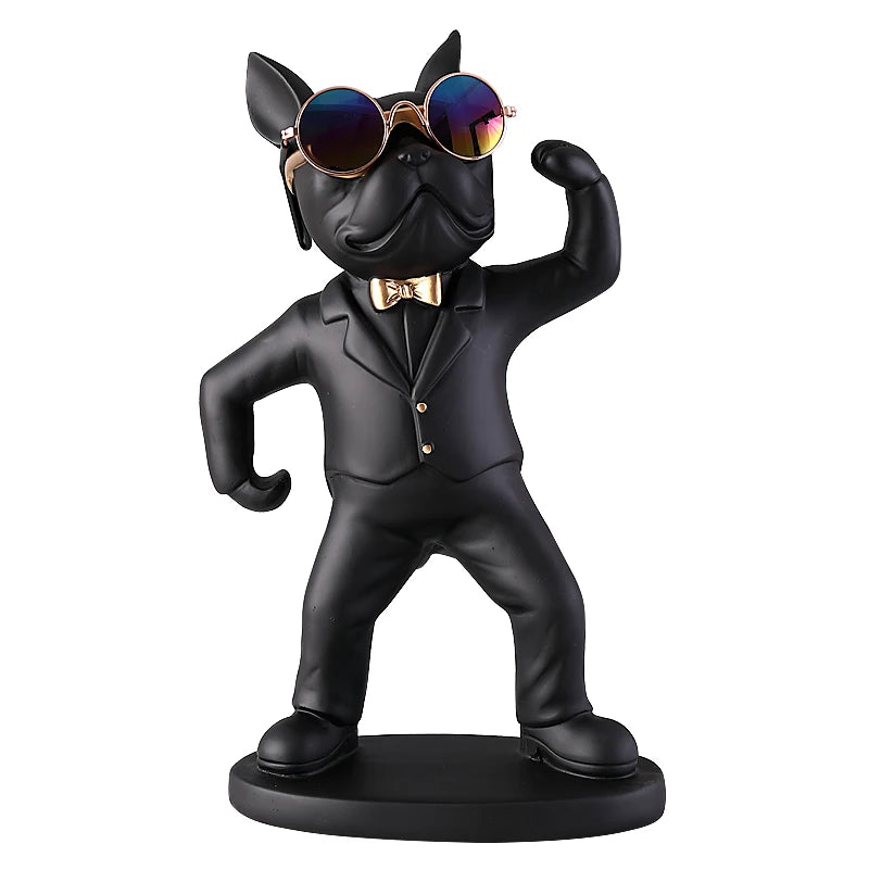 KungFu Bulldog Butler Creative Wine Glass Holders Resin Dog statue Wine Glass Rack Stand for Table Desk Décor for Kitchen Bar
