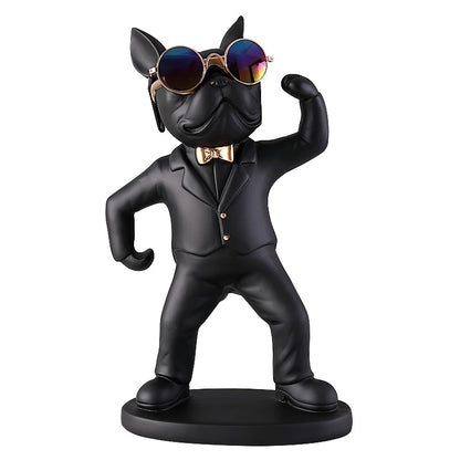 KungFu Bulldog Butler Creative Wine Glass Holders Resin Dog statue Wine Glass Rack Stand for Table Desk Décor for Kitchen Bar