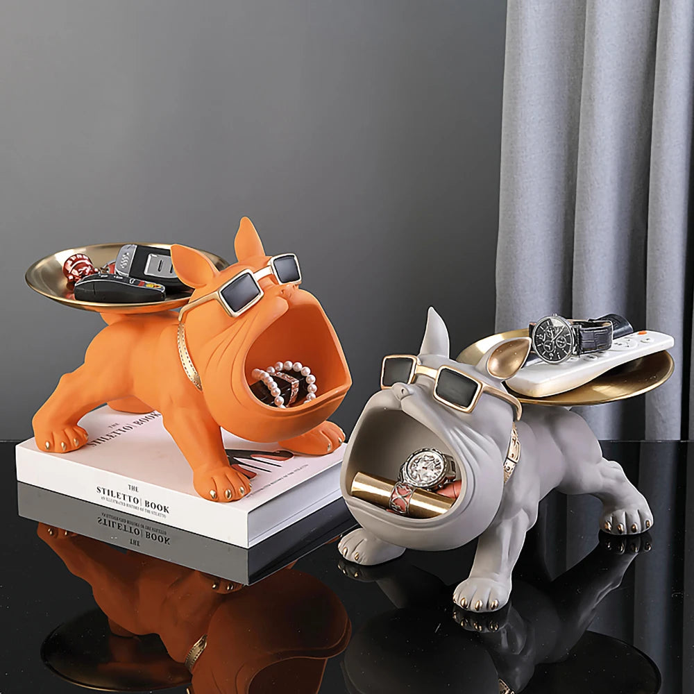 Resin Dog Statue Living Room Decor Sculpture Table Tray Ornament French Bulldog Figurine for Home Interior Desk Keys Holder Tray