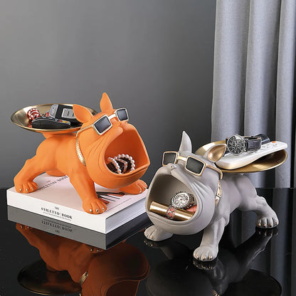 Resin Dog Statue Living Room Decor Sculpture Table Tray Ornament French Bulldog Figurine for Home Interior Desk Keys Holder Tray