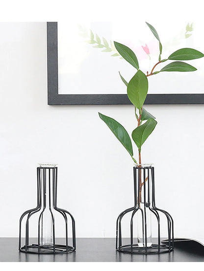 Hydroponic Vase with Iron Decor: Creative Living Room Flower Arrangement