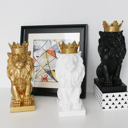 Resin Lion Statue Crown Lions Sculpture Animal Figurine Abstract Decoration Home Decor Nordic Model Decor Table Ornaments