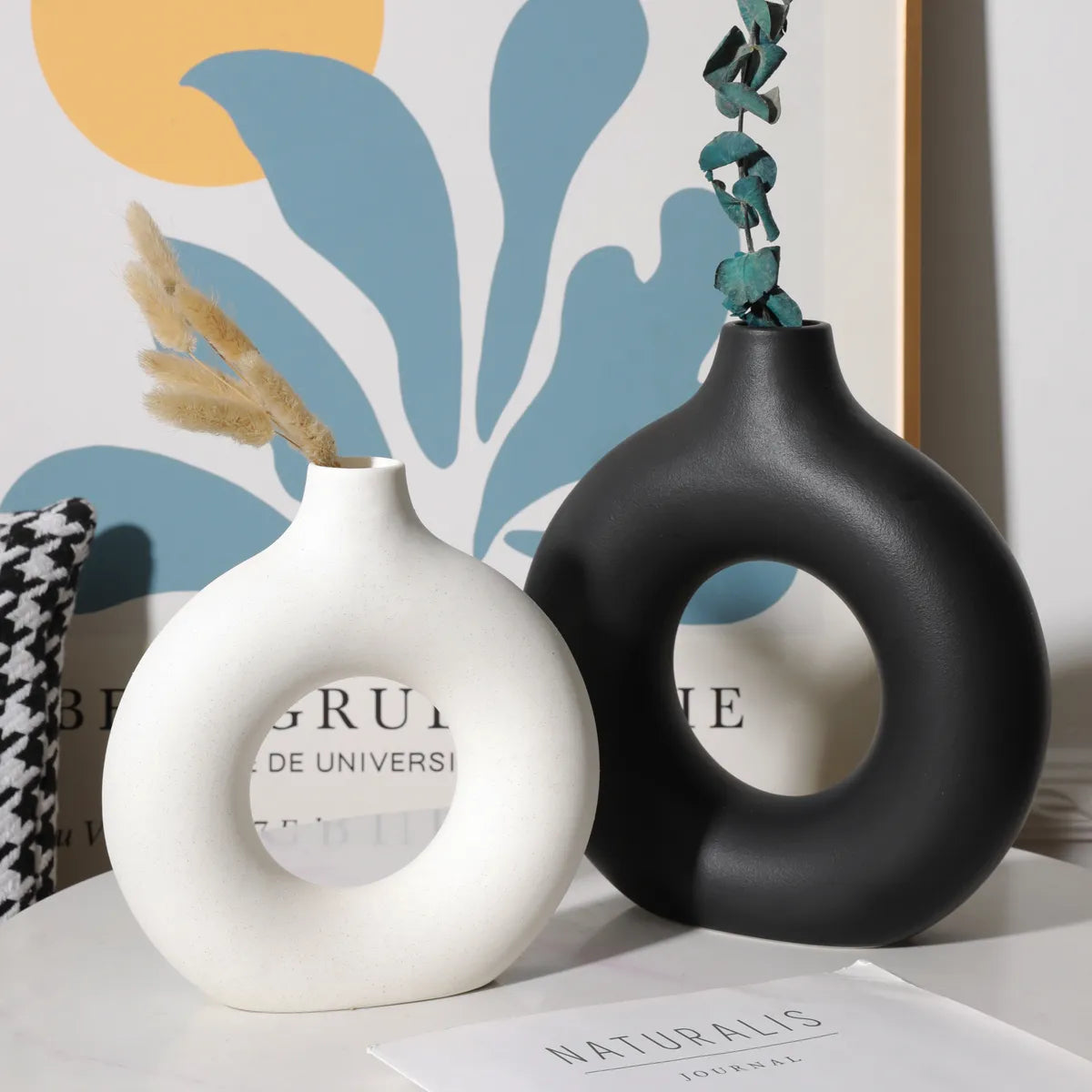 Circular Hollow Donut Ceramic Vase: Nordic Decor for Office & Home