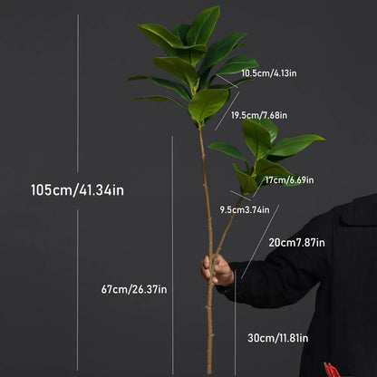 105cm 2 Forks Large Artificial Plants Fake Magnolia Tree Branch Plastic Rubber Leaves Tall Green Landscape For Home Garden Decor