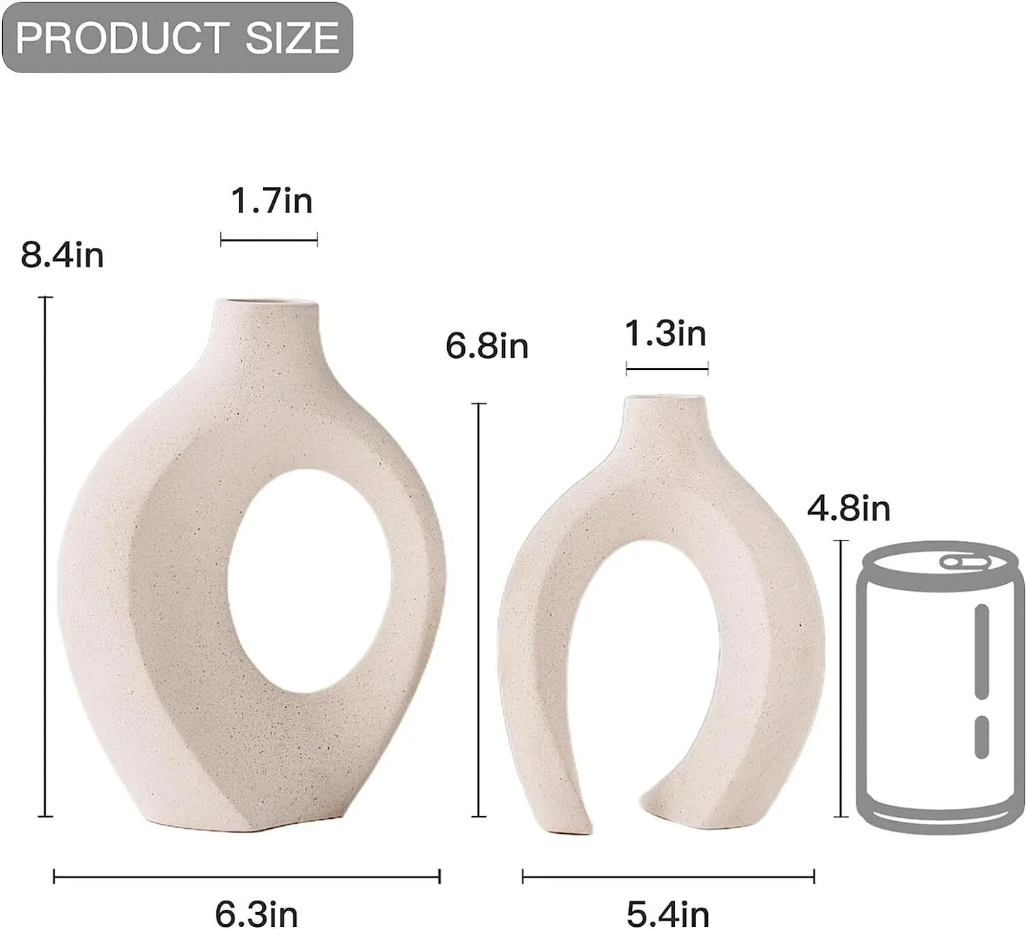White Ceramic Donut Vase Set: 2-Piece Boho Nordic Decor for Home