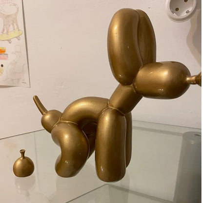 Balloon Dog Doggy Poo Statue Resin Animal Sculpture Home Decoration Resin Craft Office Decor Standing black gold
