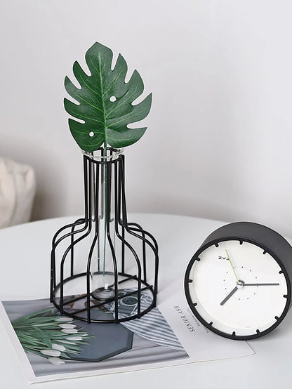 Hydroponic Vase with Iron Decor: Creative Living Room Flower Arrangement