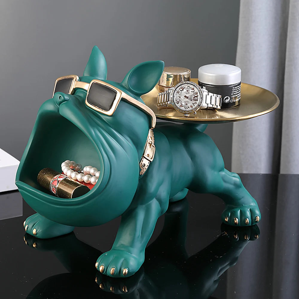 Resin Dog Statue Living Room Decor Sculpture Table Tray Ornament French Bulldog Figurine for Home Interior Desk Keys Holder Tray