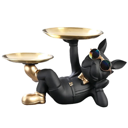 Resin Décor Dog Statue Butler with Tray for Storage Table Live Room French Bulldog Ornaments Decorative Sculpture Craft Gift