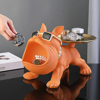 Resin Dog Statue Living Room Decor Sculpture Table Tray Ornament French Bulldog Figurine for Home Interior Desk Keys Holder Tray