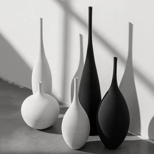Zen Vase Art: Minimalist Handmade Ceramic in Black & White for Home Decor