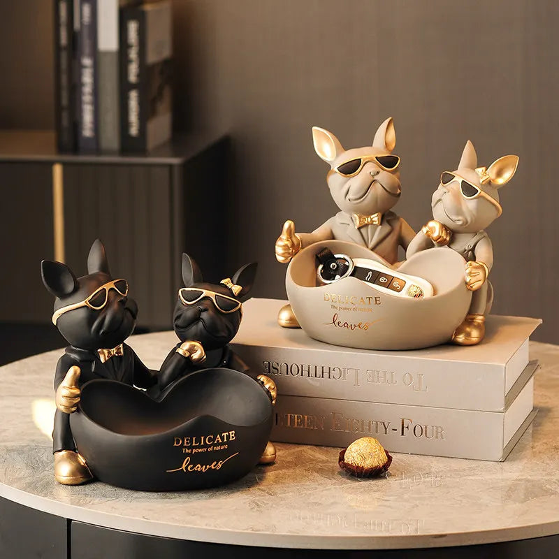 French Bulldog Decor Home Dog Statue Storage Bowl Table Ornaments Animal Figurine Resin Dog Sculpture Design Statue Gift