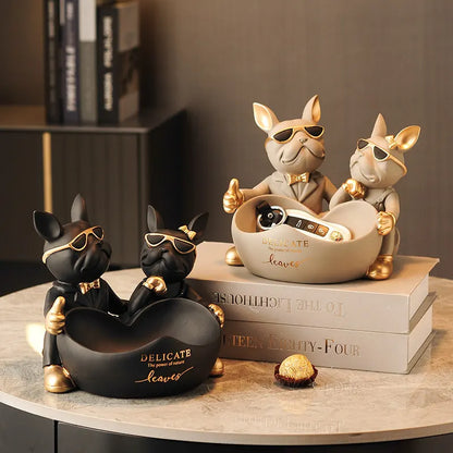 French Bulldog Decor Home Dog Statue Storage Bowl Table Ornaments Animal Figurine Resin Dog Sculpture Design Statue Gift