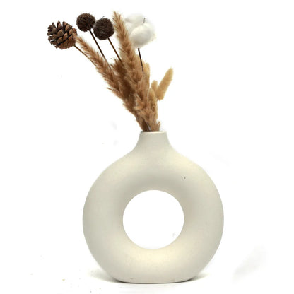 Circular Hollow Donut Ceramic Vase: Nordic Decor for Office & Home