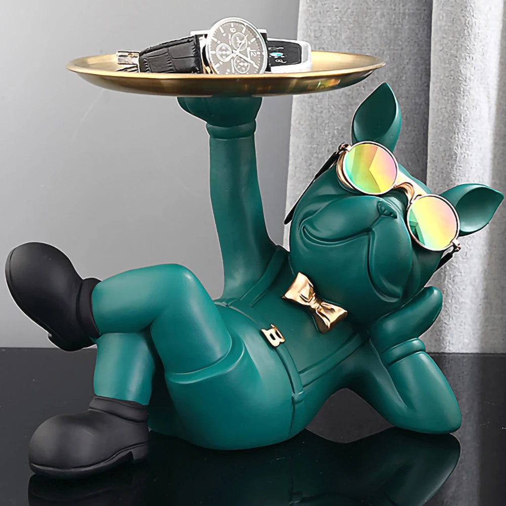French Bulldog Home Room Decoration,Dog Statue Desk Decoration,Decorative Stainless Steel Tray,Animal Figurines,Table Decor