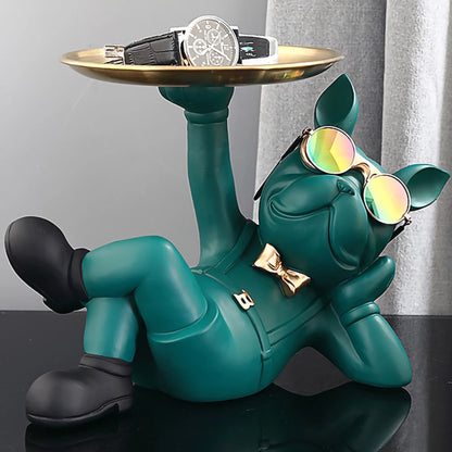 French Bulldog Home Room Decoration,Dog Statue Desk Decoration,Decorative Stainless Steel Tray,Animal Figurines,Table Decor