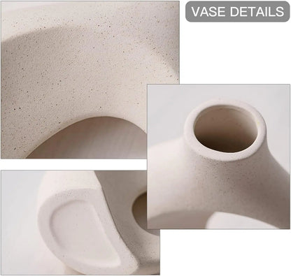 White Ceramic Donut Vase Set: 2-Piece Boho Nordic Decor for Home