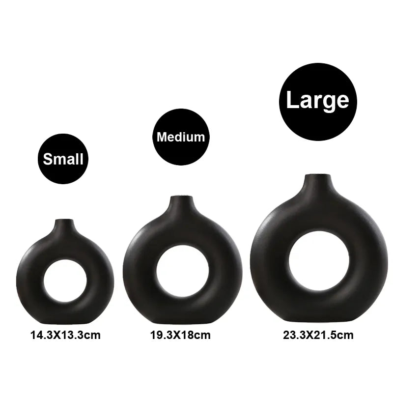 Circular Hollow Donut Ceramic Vase: Nordic Decor for Office & Home