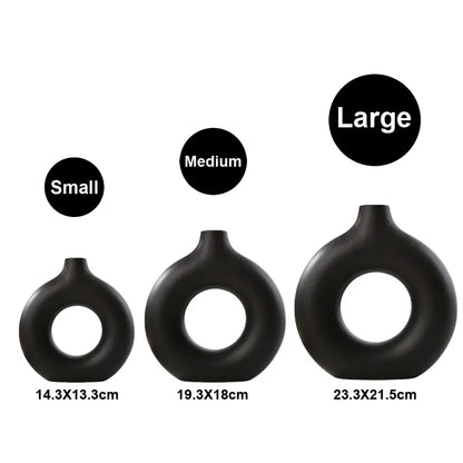 Circular Hollow Donut Ceramic Vase: Nordic Decor for Office & Home
