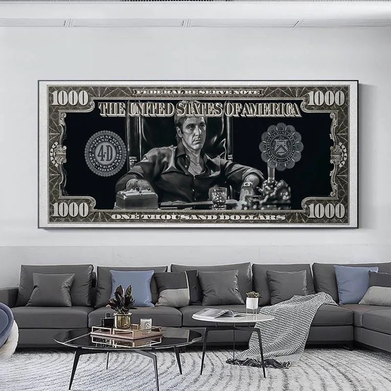 Scarface Tony Montana Dollar Art: Canvas Print for Home Decor