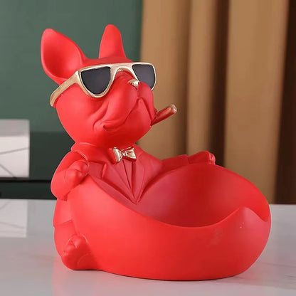 Resin Household Decoration Bulldog Tray Statue Sculpture Indoor Home Decor Key Storage Tray Home Decor Loving Dog