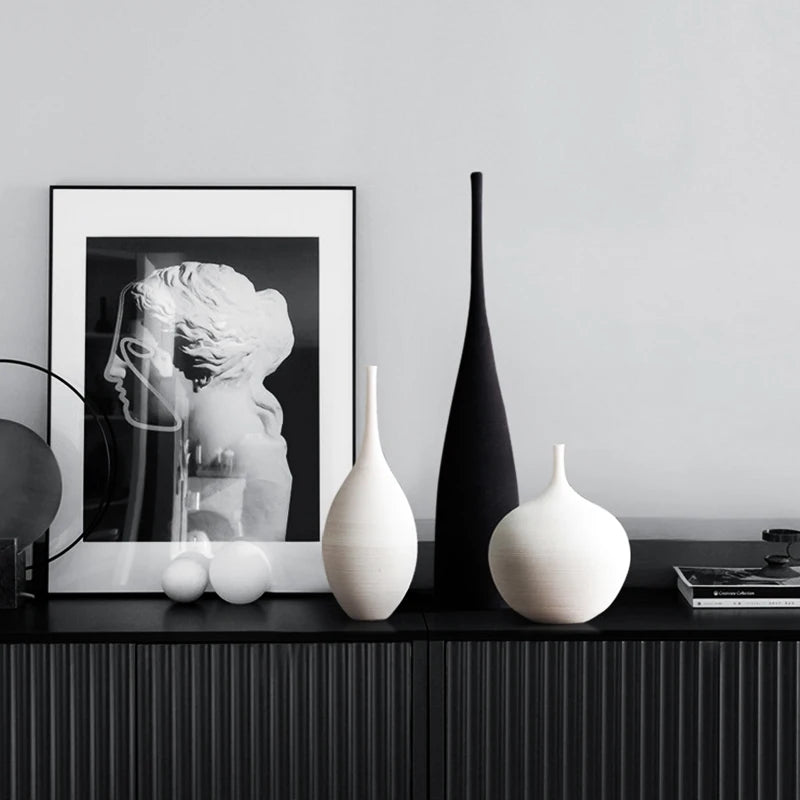 Zen Vase Art: Minimalist Handmade Ceramic in Black & White for Home Decor