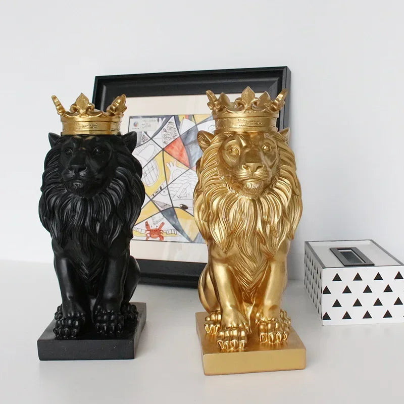 Resin Lion Statue Crown Lions Sculpture Animal Figurine Abstract Decoration Home Decor Nordic Model Decor Table Ornaments