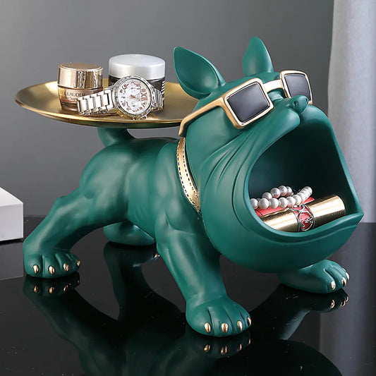 Resin Dog Statue Living Room Decor Sculpture Table Tray Ornament French Bulldog Figurine for Home Interior Desk Keys Holder Tray