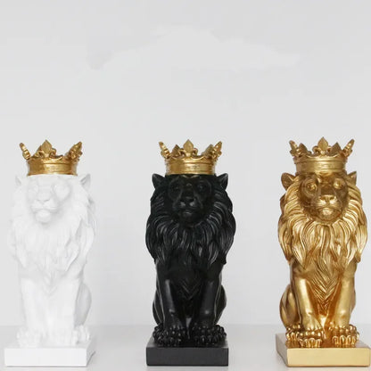 Resin Lion Statue Crown Lions Sculpture Animal Figurine Abstract Decoration Home Decor Nordic Model Decor Table Ornaments