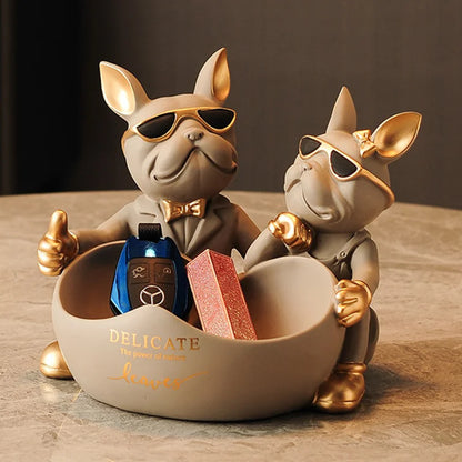 French Bulldog Decor Home Dog Statue Storage Bowl Table Ornaments Animal Figurine Resin Dog Sculpture Design Statue Gift