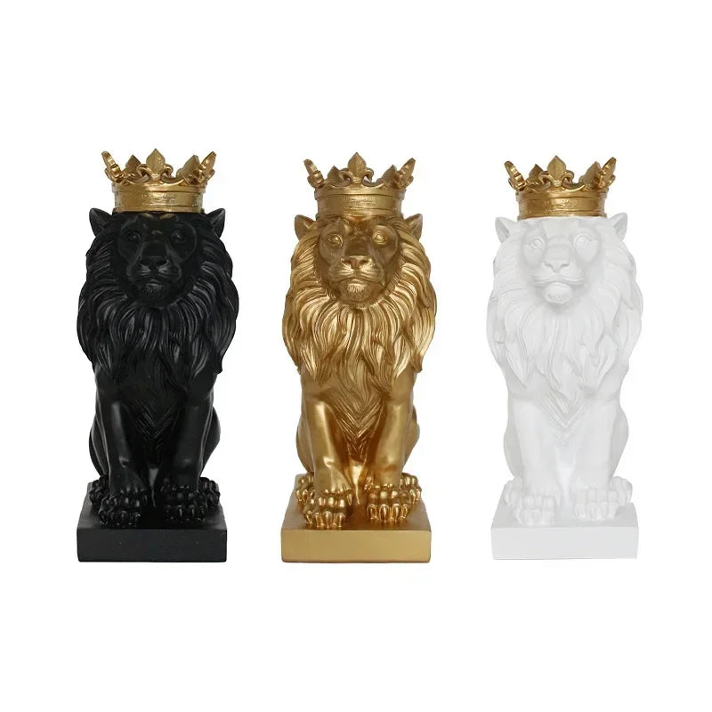 Resin Lion Statue Crown Lions Sculpture Animal Figurine Abstract Decoration Home Decor Nordic Model Decor Table Ornaments