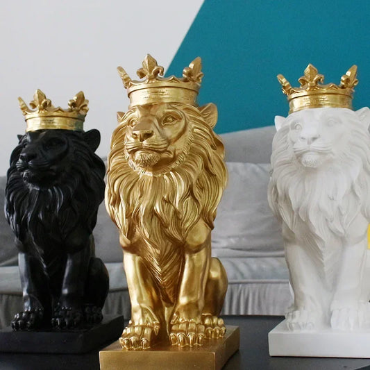 Resin Lion Statue Crown Lions Sculpture Animal Figurine Abstract Decoration Home Decor Nordic Model Decor Table Ornaments