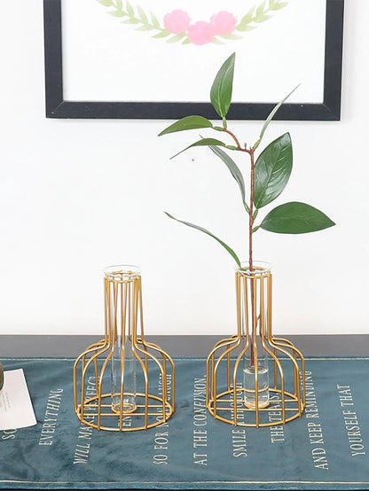 Hydroponic Vase with Iron Decor: Creative Living Room Flower Arrangement