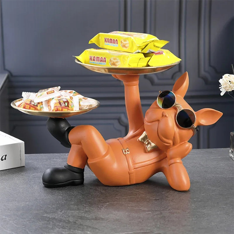 Resin Décor Dog Statue Butler with Tray for Storage Table Live Room French Bulldog Ornaments Decorative Sculpture Craft Gift