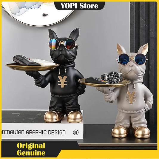 Resin Dog Statue Room Decor,French Bulldog Figurine,Modern Aesthetic Desk Decoration Storage Tray,Home Interior Decoration Items