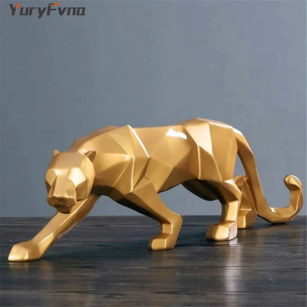 YuryFvna Abstract Resin Leopard Statue Geometric Wildlife Panther Figurine Animal Sculpture Modern Home Office Decoration Gift