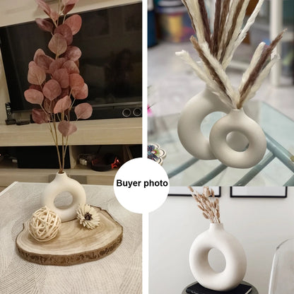 Circular Hollow Donut Ceramic Vase: Nordic Decor for Office & Home