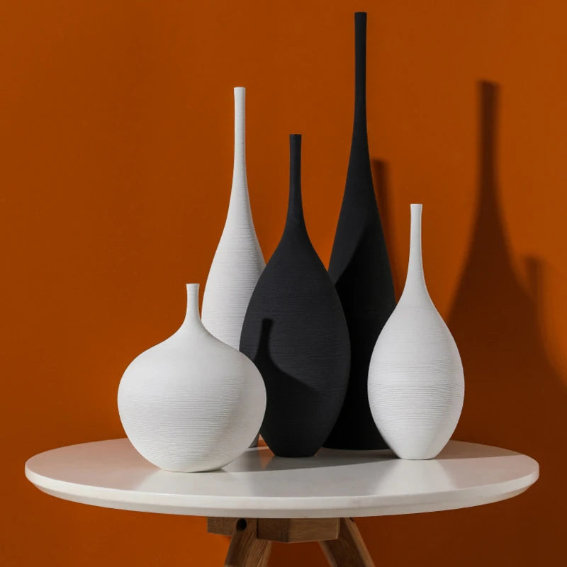 Zen Vase Art: Minimalist Handmade Ceramic in Black & White for Home Decor