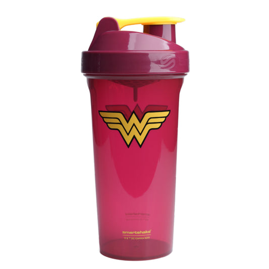 Shaker πρωτεΐνης Wonderwoman σε κόκκινο-ροζ χρώμα.